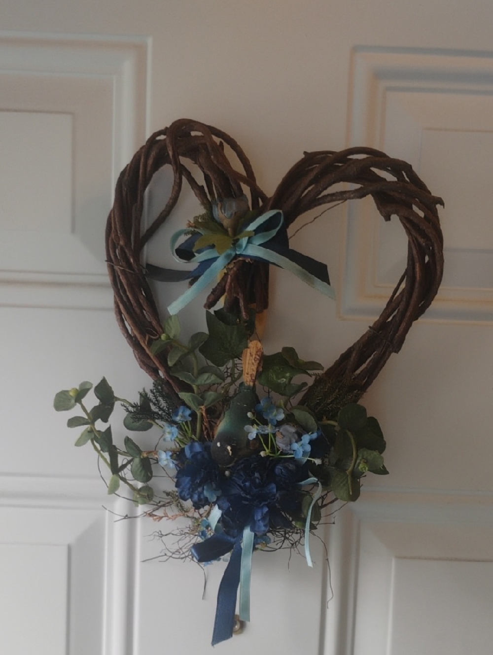 Source Unknown Heart Shaped Wreath with Blue and Green Accents